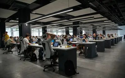 Open-plan coworking floor