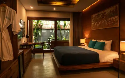 Wood-panelled hotel bedroom